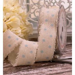 38mm linen Ribbon With Pale Blue Polka Dots