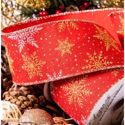 Gold and silver glitter ribbon with snowflake design