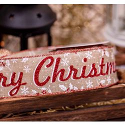 Glamorous Merry Christmas 63mm x 10yrds -Natural & Red