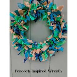 Peacock inspired ribbon wreath kit on front door