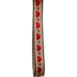 silver woven ribbon with red woven heart design