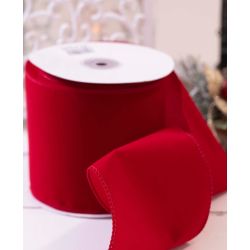 100mm wide Christmas Red Velvet Ribbon With Wired Edge