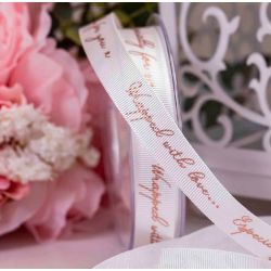 15mm White grosgrain Ribbon With Rose Gold Print Wrapped With Love