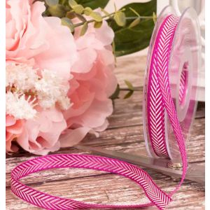 10mm Fuchsia Pink, Herringbone Ribbon By Berisfords Ribbons