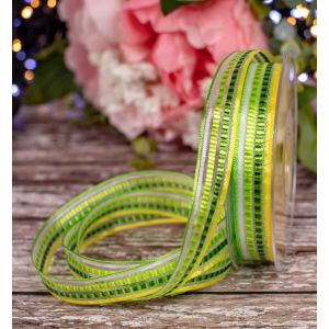 10mm Satin and Sheer mix ribbon in green and yellow
