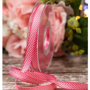 10mm Shocking Pink Herringbone Stripe Ribbon By Berisfords Ribbons