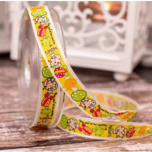 15mm Yellow Easter chick and egg themed ribbon