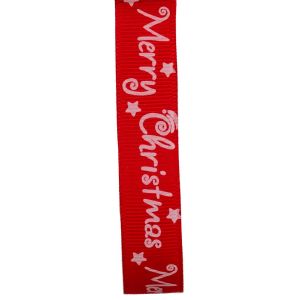 15mm Red Grosgrain Ribbon With White Merry Christmas Design