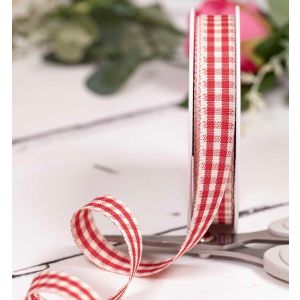 15mm Red Natural Gingham Ribbon By Berisfords