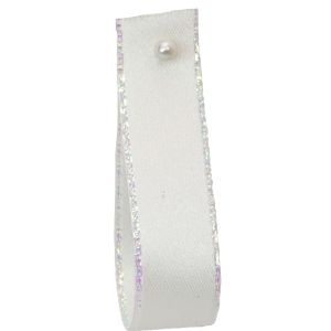 White Ribbon With Iridescent Edging 15mm x 20m