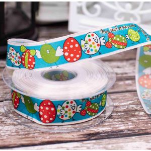 25mm Blue Easter Chick and egg ribbon