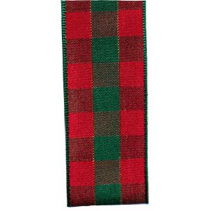 25mm Merriment red and green christmas check ribbon