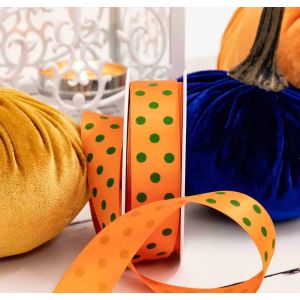 Orange & Green Polka Dot Ribbon 25mm x 20m By Berisfords Ribbons
