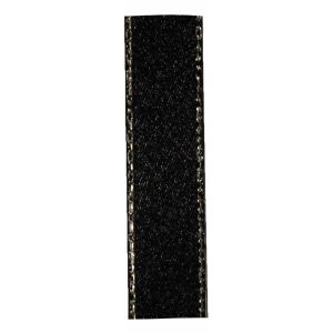 Black Satin Ribbon With Silver Edging 15mm x 20m