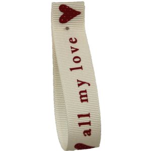 Natural & Red All My Love Ribbon By Berisfords 15mm x 20m