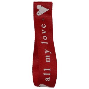 Red & White All My Love Ribbon By Berisfords 15mm x 20m
