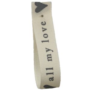 Natural & Grey All My Love Ribbon By Berisfords 15mm x 20m