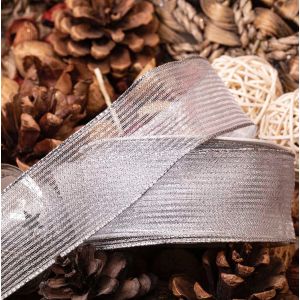 38mm x 10m silver metallic mesh style ribbon
