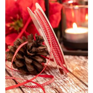 3mm red grosgrain ribbon with white candy cane design article BTB125a