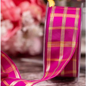 40mm Regal Tartan Ribbon In Fuchsia Pink By Berisfords Ribbons