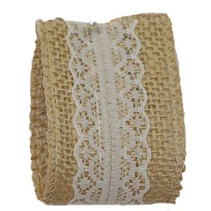 Woven Hessian Ribbon With White Lace Centre 50mm x 4.75m