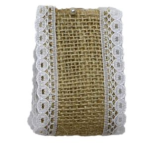 Woven Hessian Ribbon With White Lace Edging 50mm x 4.75m