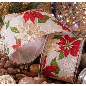 Red and Cream Christmas poinsettia ribbon