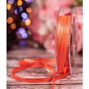7mm flo orange satin ribbon with silver edge