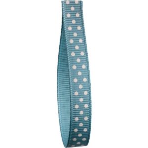 9mm dusky blue grosgrain ribbon with cream spots