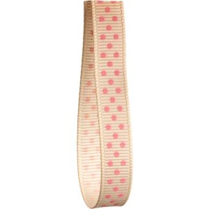 9mm Ivory Grosgrain Ribbon With Pink Micro Dots