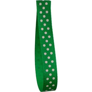 9mm Grosgrain Ribbon In Emerald With Cream Micro Dots