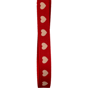 9mm red grosgrain with cream heart print