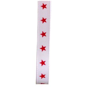 9mm x 3m White Grosgrain Ribbon With Red Star