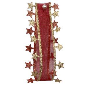 25mm x 20m Red Sheer With Gold Stars