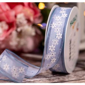 25mm blue floral ribbon