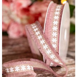Dusky Pink Frayed Edged Floral Design Ribbon