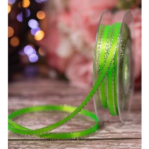 7mm Flo Green Silver Edged Satin Ribbon By Berisfords Ribbons