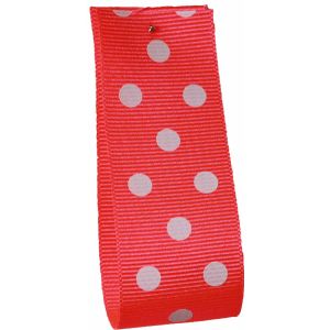 Neon Pink Grosgrain Ribbon with White Polka Dots - Article 14437 