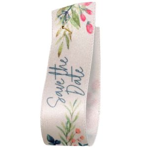 Save the Date Satin Floral Ribbon By Berisfords Ribbons 