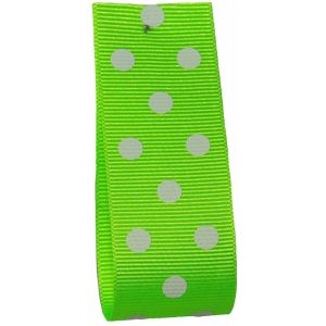 Neon Green Grosgrain Ribbon with White Polka Dots - Article 14437 