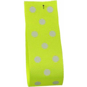 Neon Yellow Grosgrain Ribbon with White Polka Dots - Article 14437 
