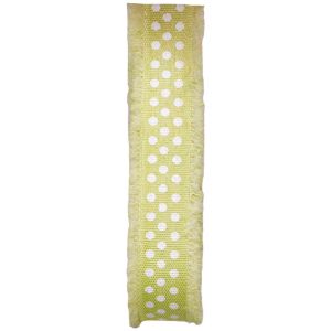 18m m Green frayed edged ribbon with white dots design
