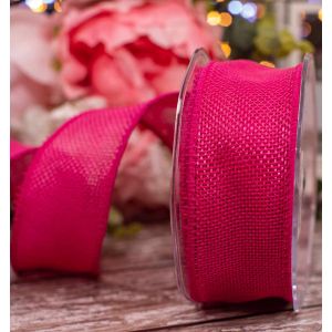 Woven Hessian Ribbon With Wired Edging 38mm x 10m Col: Fuchsia