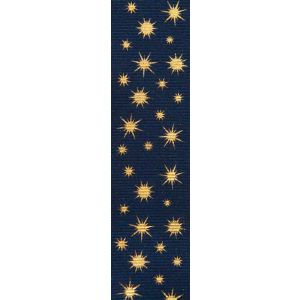25mm Navy Grosgrain Glisten ribbon with gold star print
