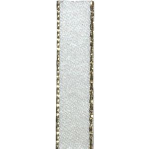 Metallic Gold Edged Bridal White Satin Ribbon in 3mm, 7mm,15mm, 25mm widths