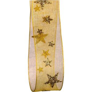25mm x 20m gold sheer ribbon with gold glitter stars