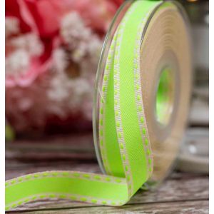 15mm Neon Green Stitched Ribbon By Berisfords