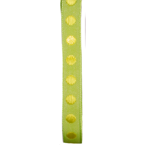 10mm green taffeta ribbon with yellow stitched spots