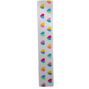 15mm Satin Ribbon With This Multi Coloured Heart Print By Berisfords Ribbons
