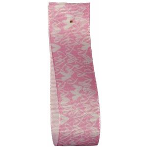 Pink Heart Print Taffeta Ribbon 25mm